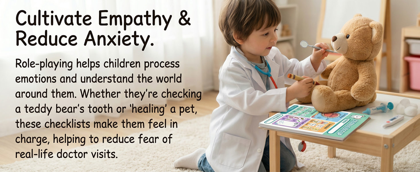 Child role-playing as a doctor with a teddy bear