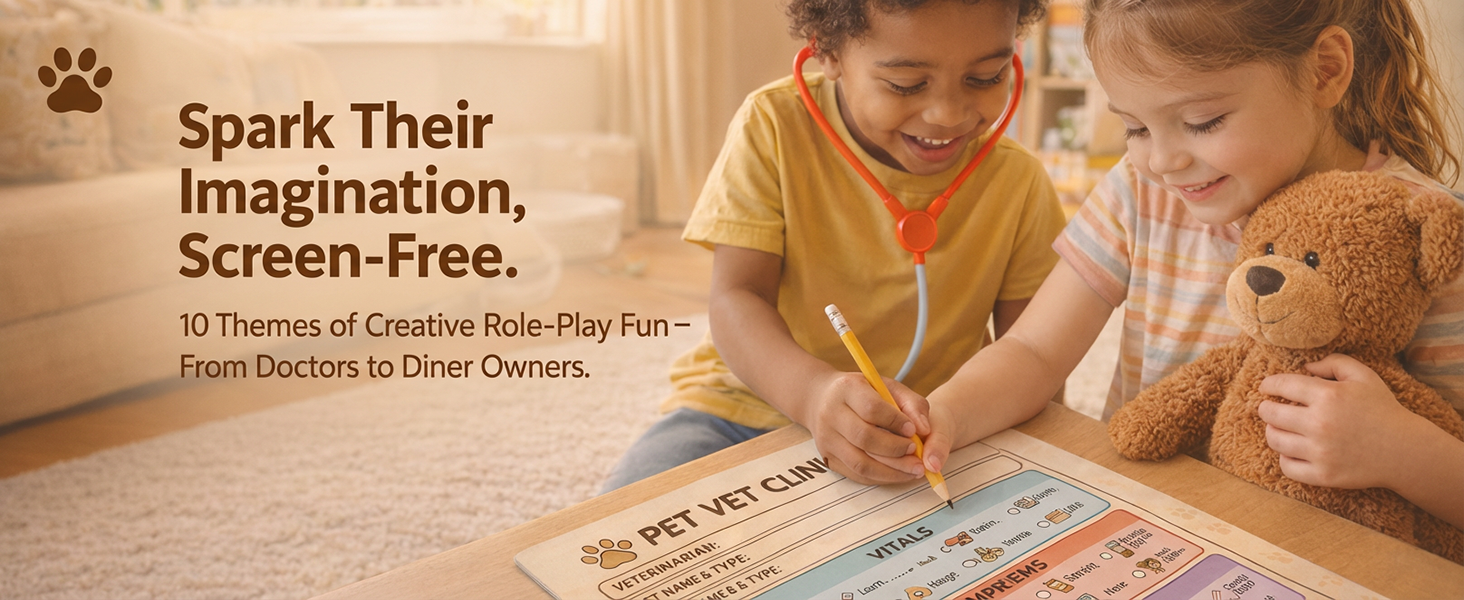 Children using the Pet Vet pretend play notepad
